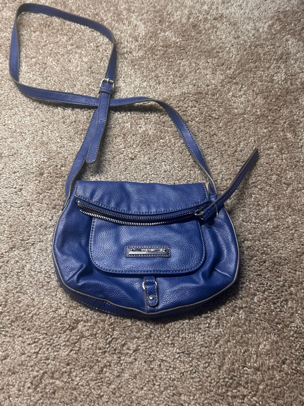 Nine West  Blue Leather Crossbody Saddle Bag